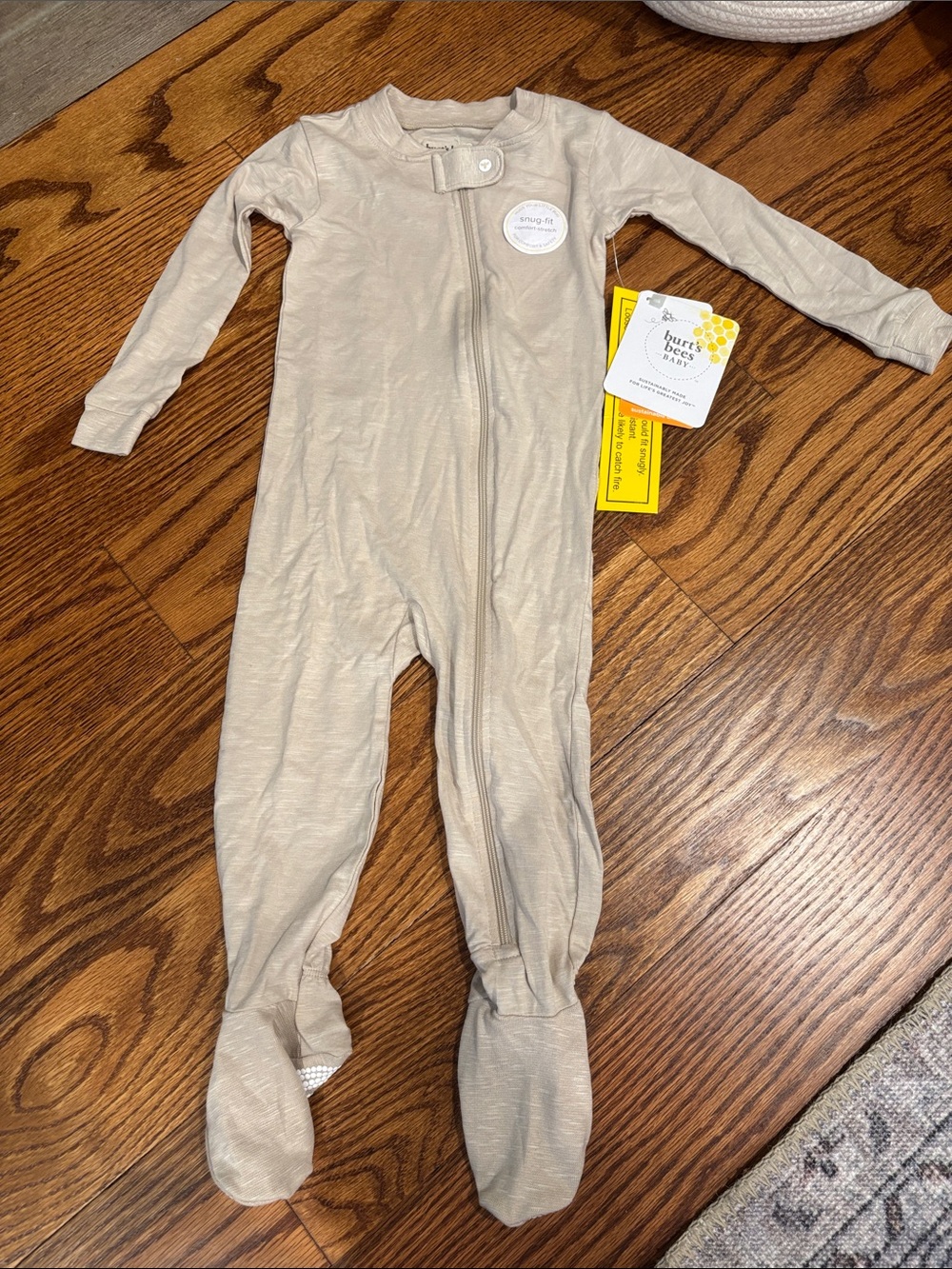 Burt's Bees Baby Beige Zip-Up Footed One-Piece
